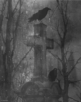 Gif animé gothique croix corbeau
